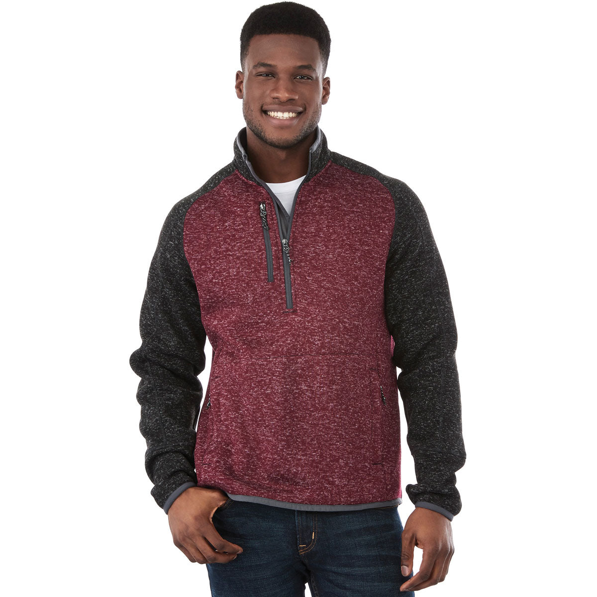 Elevate Men's Maroon & Black Vorlage Half Zip Knit Jacket - Ideal for Branding