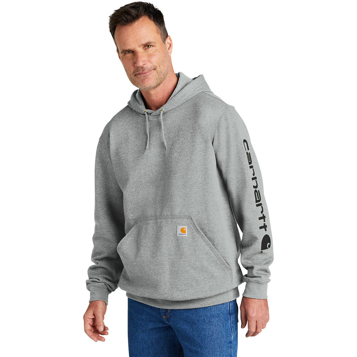 Carhartt Men's Stylish Heather Grey Midweight Hooded Logo Sweatshirt - Must-Have for Active Men