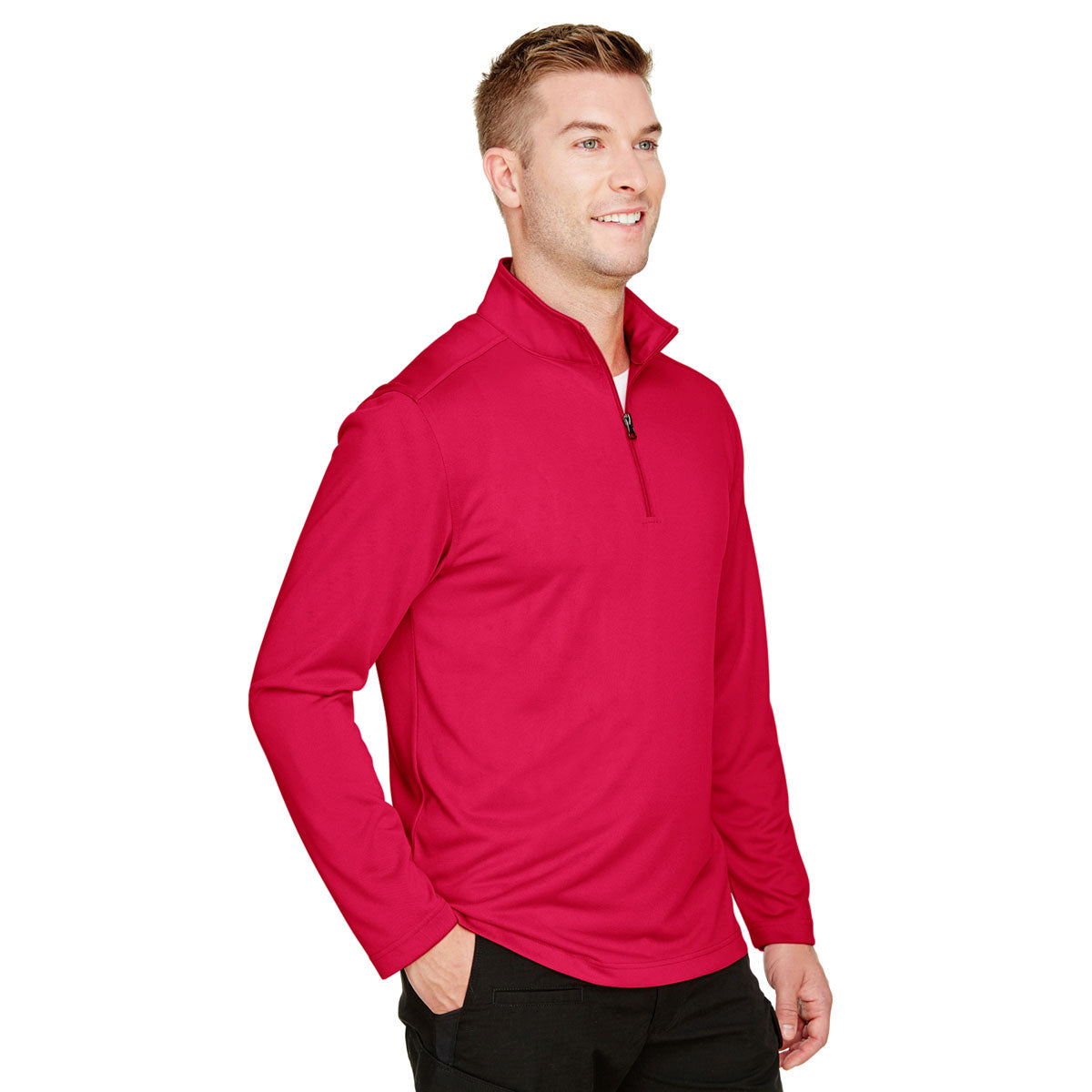 Harriton Men's Red Advantage: The Ultimate Snag-Protected Quarter-Zip