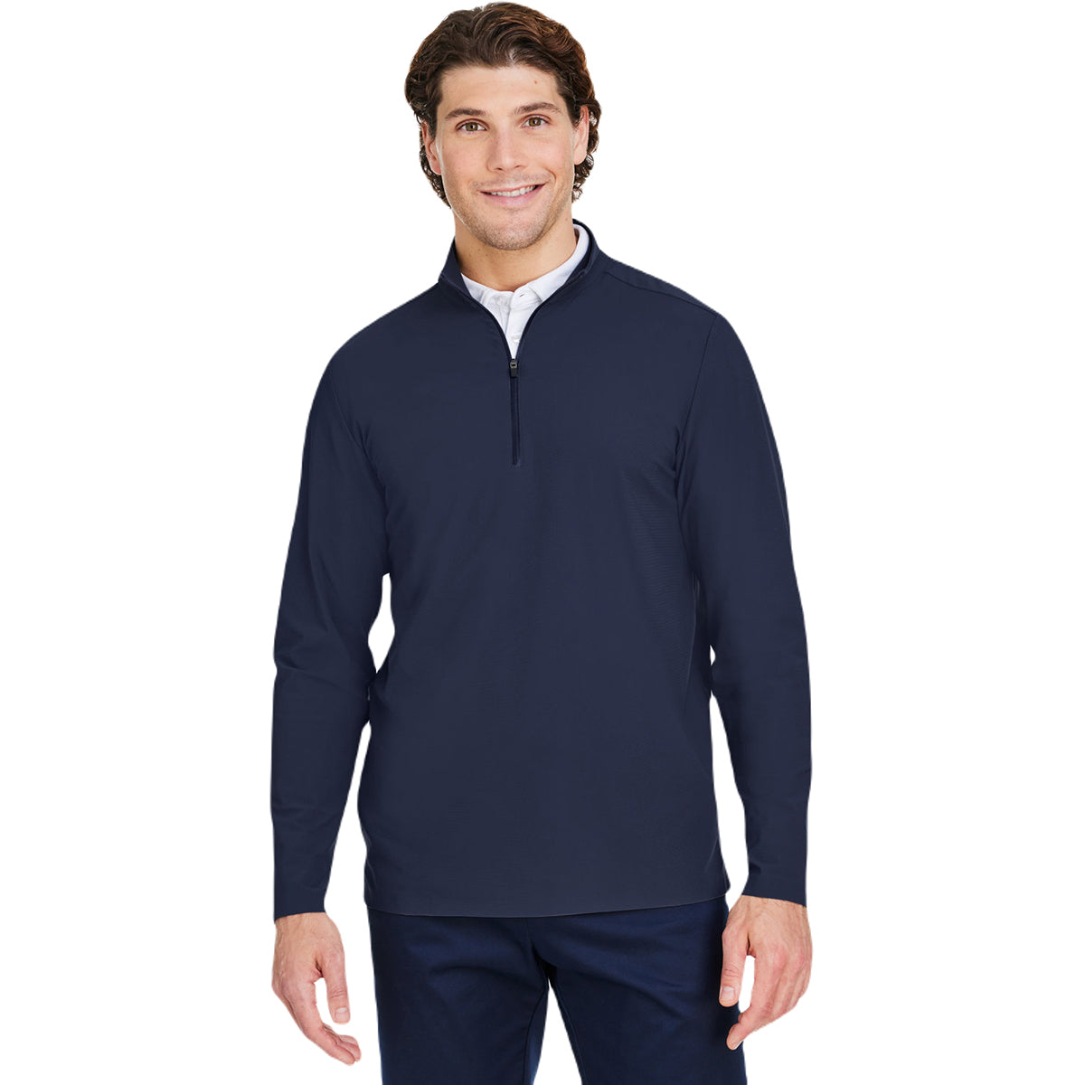 Devon & Jones Men's Navy CrownLux Performance Quarter-Zip: A Stylish Office & Golf Essential