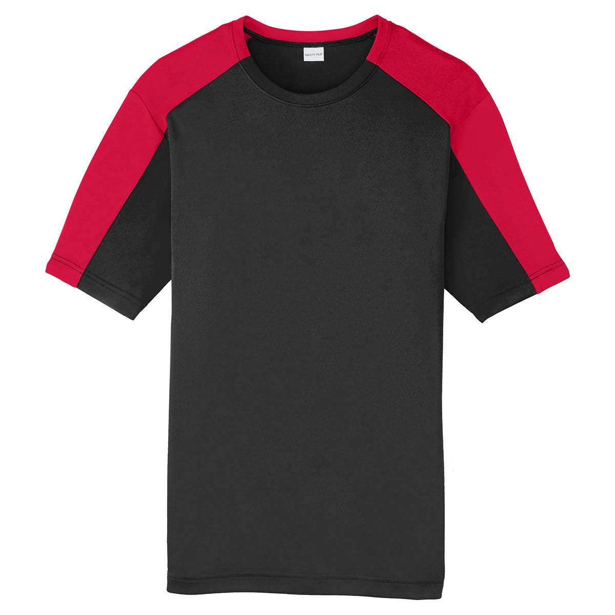Sport-Tek Men's Stylish Black/True Red PosiCharge Competitor Sleeve-Blocked Tee - Must-Have!