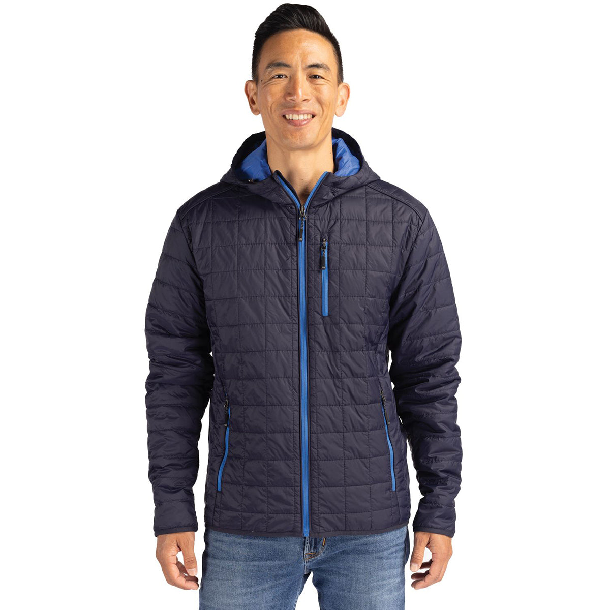 Cutter & Buck Men's Dark Navy Rainier Primaloft Eco Full Zip Hooded Jacket - Your Ultimate Adventure Companion