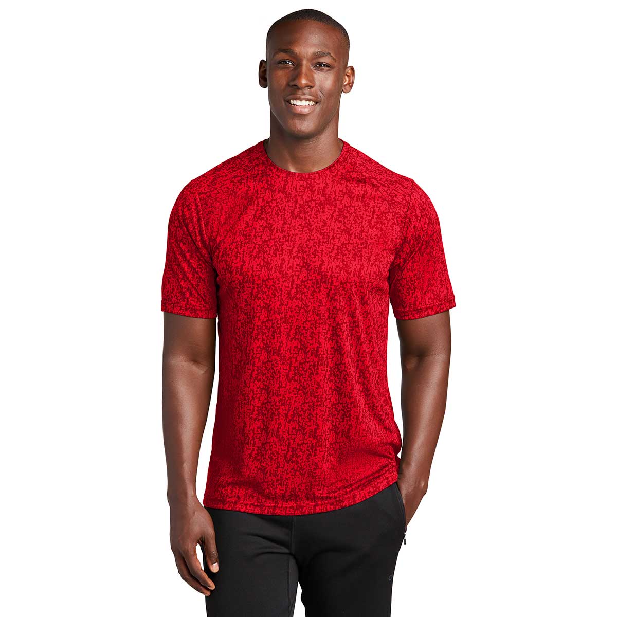 Sport-Tek Men's Stunning True Red PosiCharge Digi Camo Short Sleeve Tee - A Fashion Statement!