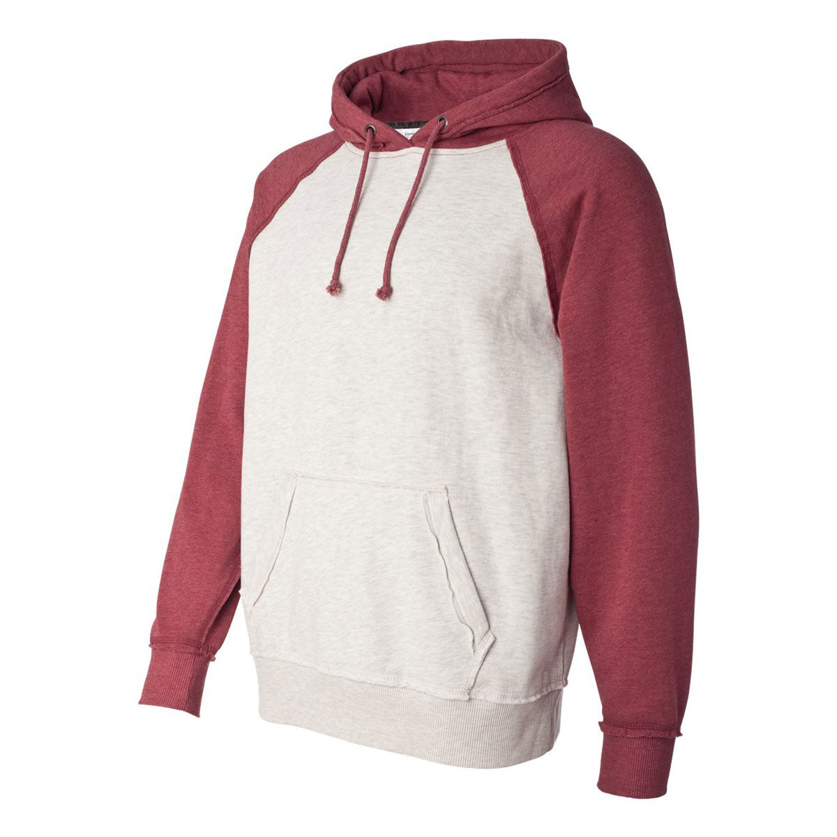J. America Men's Stylish Vintage Heather Hooded Sweatshirt in Oatmeal/Simply Red