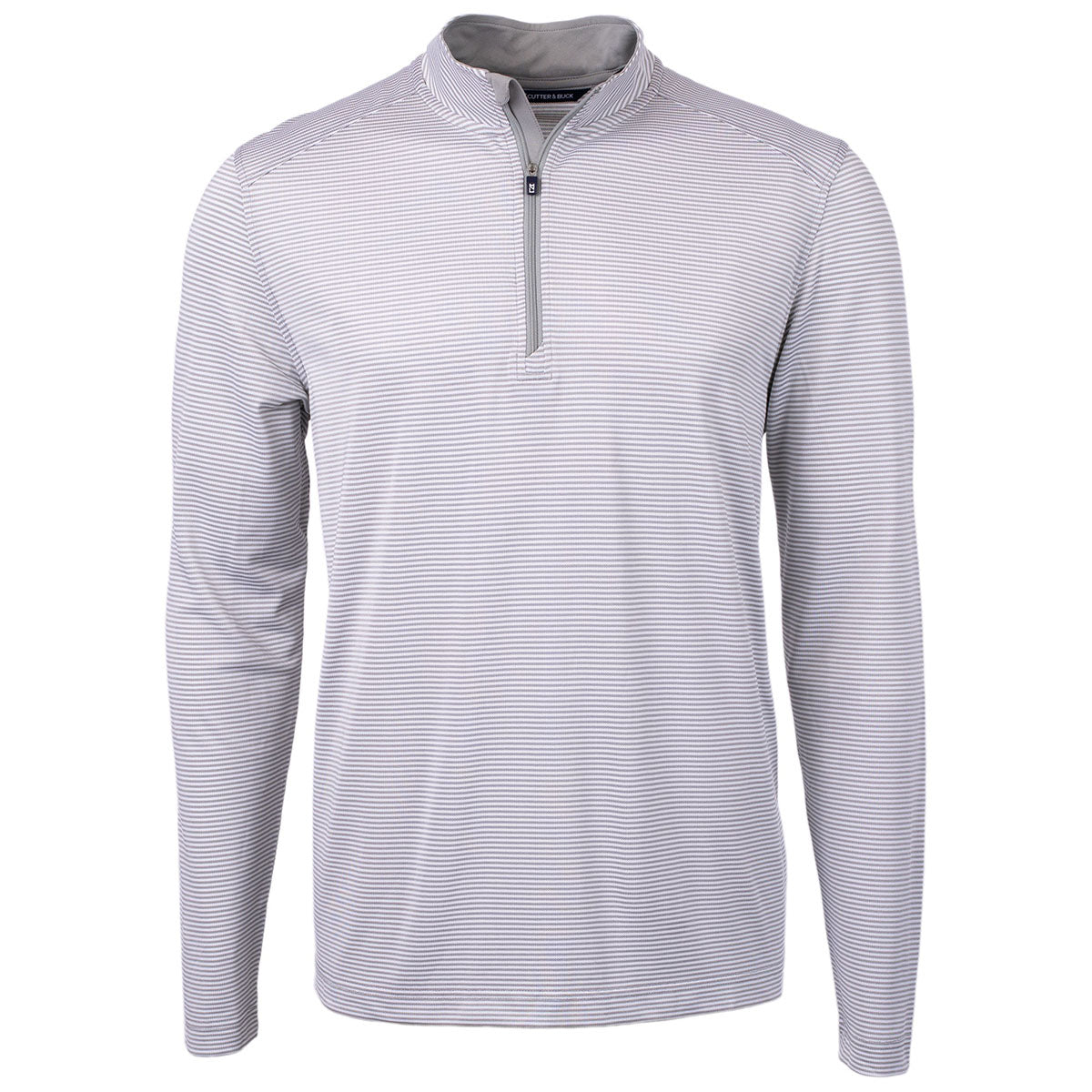Cutter & Buck Men's Polished White Virtue Eco Pique Micro Strip Recycled Quarter Zip - An Outdoor Essential