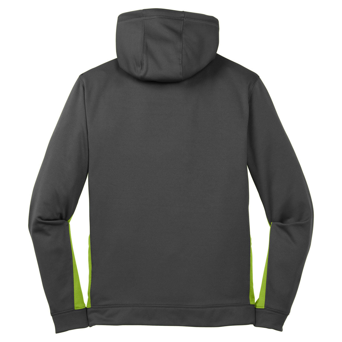 Sport-Tek Men's Striking Dark Smoke Grey/Lime Shock Sport-Wick Fleece Colorblock Hooded Pullover