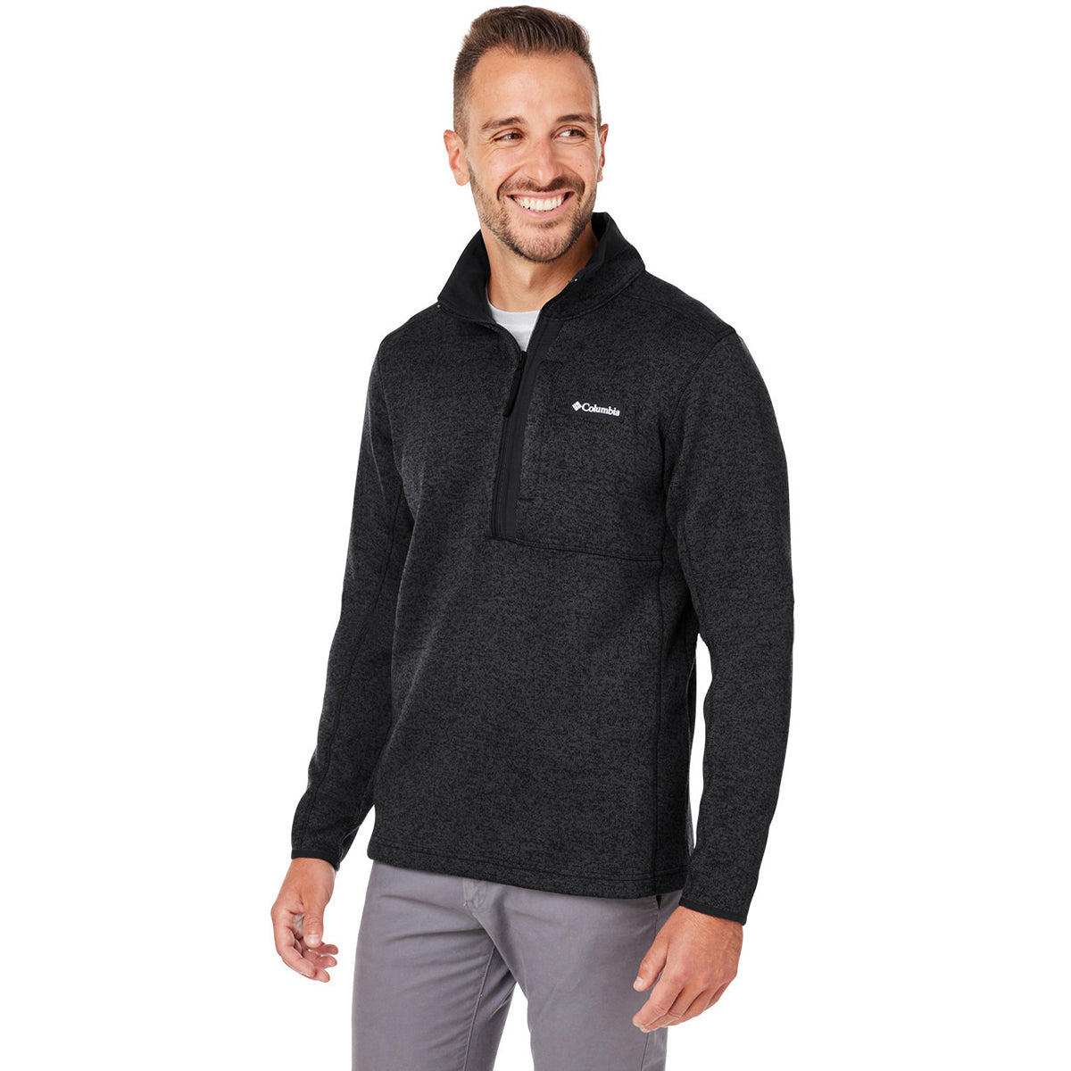Columbia Men's Stylish Black Heather Sweater Weather 1/2 Zip - Customizable and Versatile