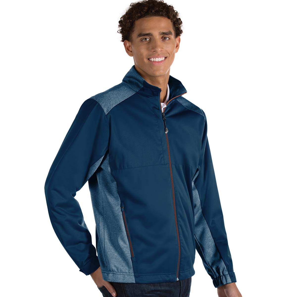 Antigua Men's Navy/Mango Revolve Full Zip - A Stylish and Warm Choice