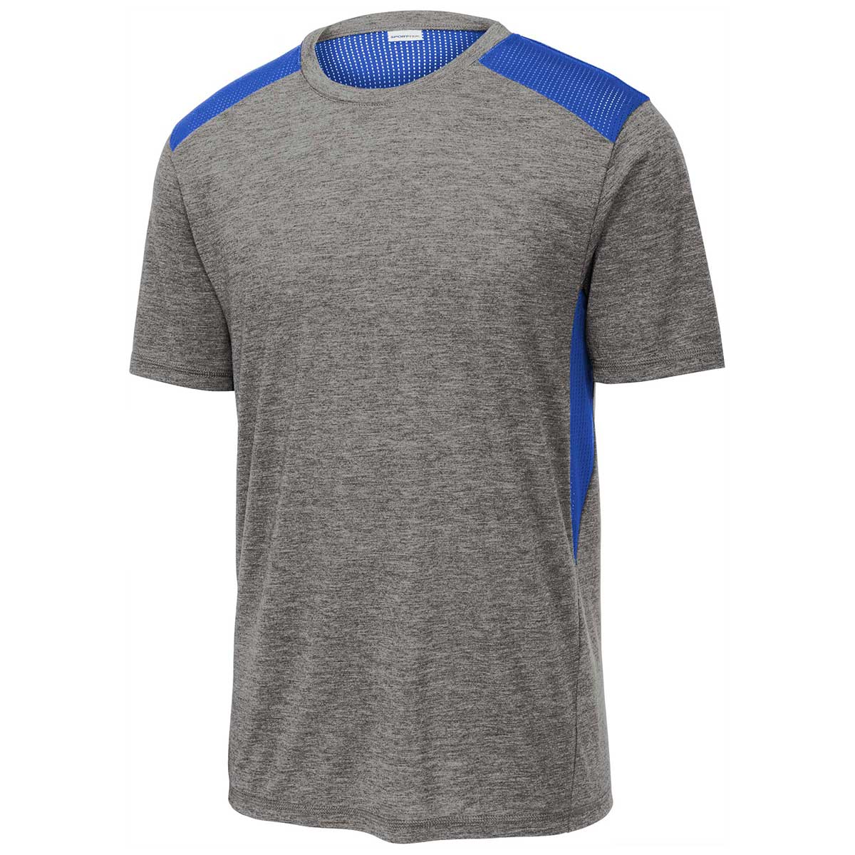 Sport-Tek Men's PosiCharge Tri-Blend Wicking Draft Tee in True Royal/Dark Grey Heather