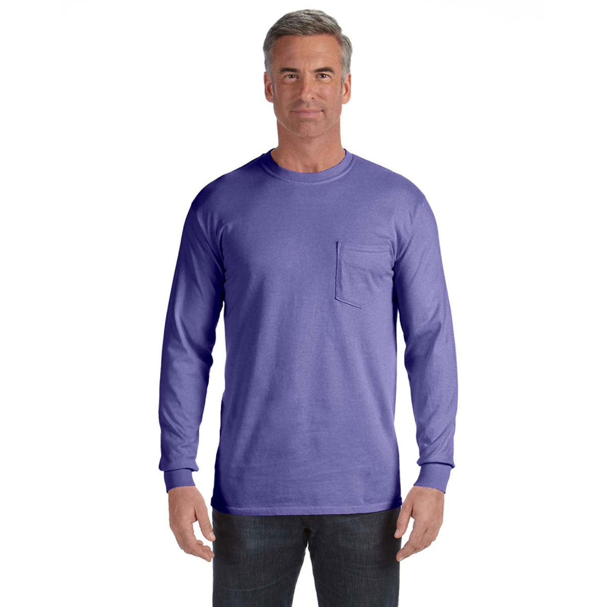 Comfort Colors Men's Violet 6.1 Oz Long-Sleeve Pocket T-Shirt: Ideal for Company Events!