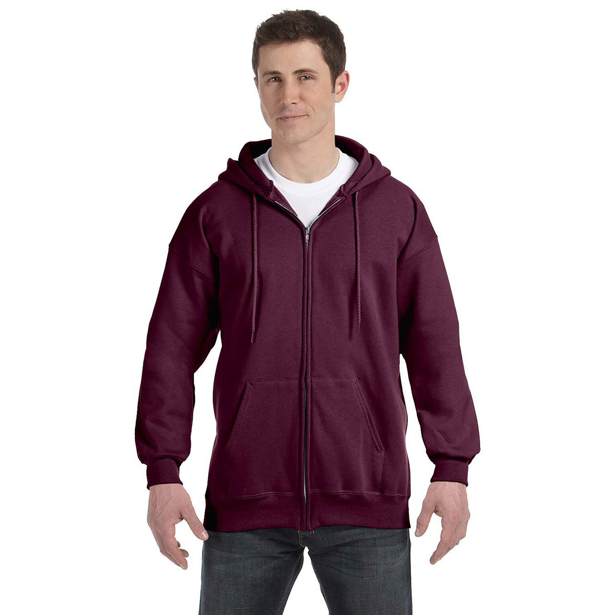 Hanes Men's Stunning Maroon 9.7 oz. Ultimate Cotton 90/10 Full-Zip Hoodie