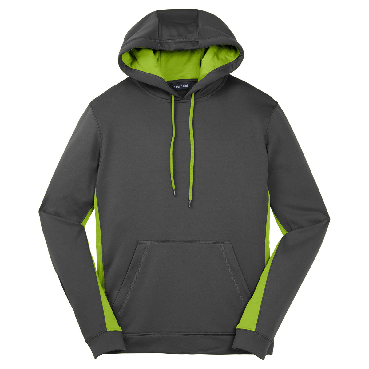Sport-Tek Men's Striking Dark Smoke Grey/Lime Shock Sport-Wick Fleece Colorblock Hooded Pullover