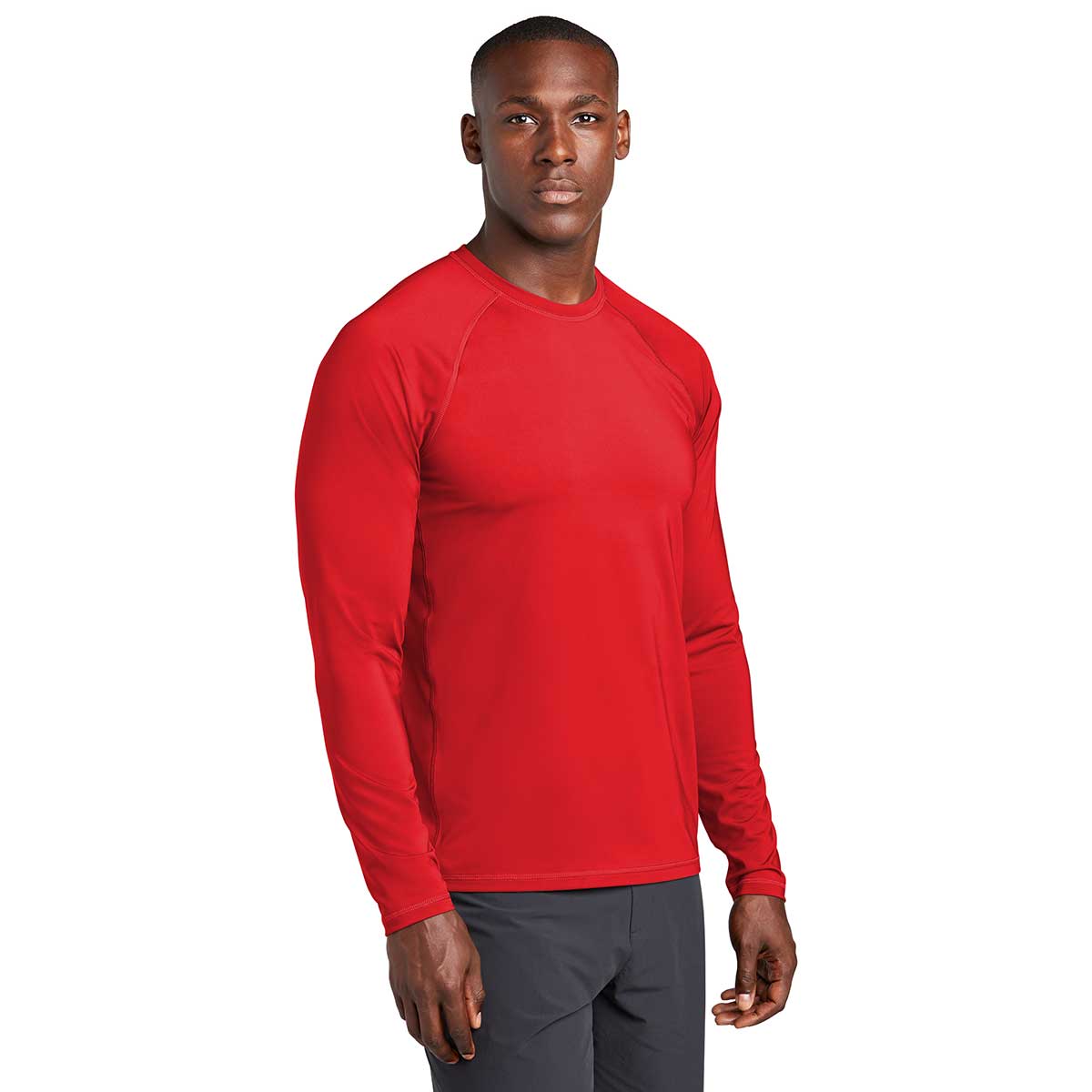 Sport-Tek Men's Stunning True Red Long Sleeve Rashguard Tee - Unleash Your Outdoor Adventure!