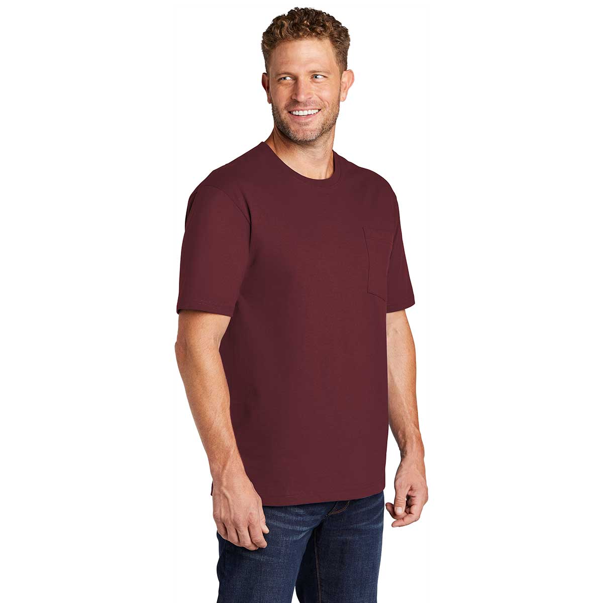 CornerStone Men's Maroon Workwear Short Sleeve Pocket Tee - Customizable for Your Team
