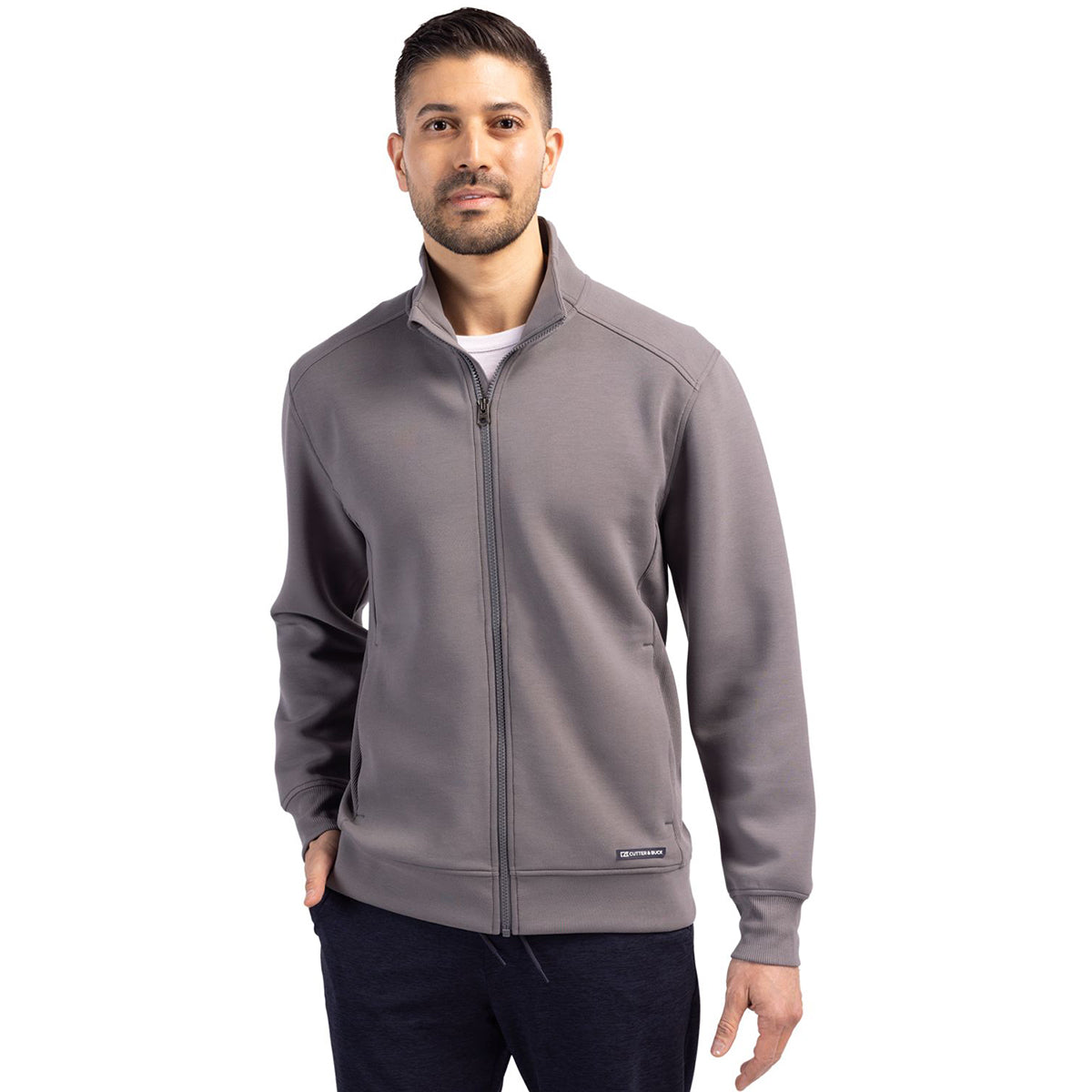 Cutter & Buck Men's Elemental Grey Roam Eco Recycled Full Zip Jacket - A Sustainable Style Statement