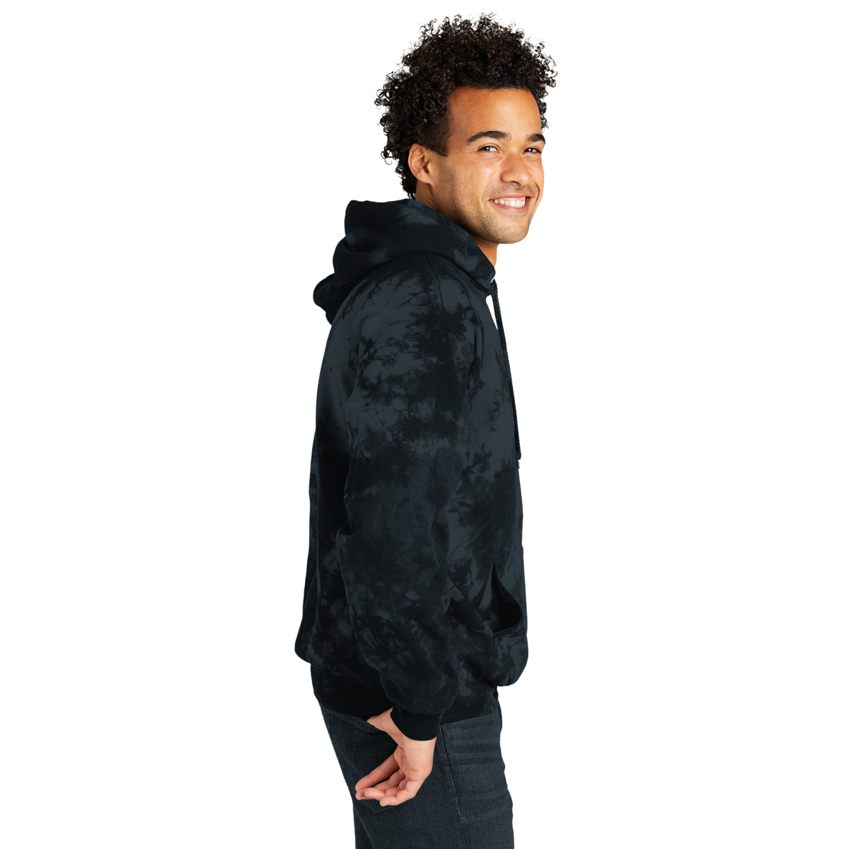 Port & Company Men's Stunning Black Crystal Tie - Dye Pullover Hoodie