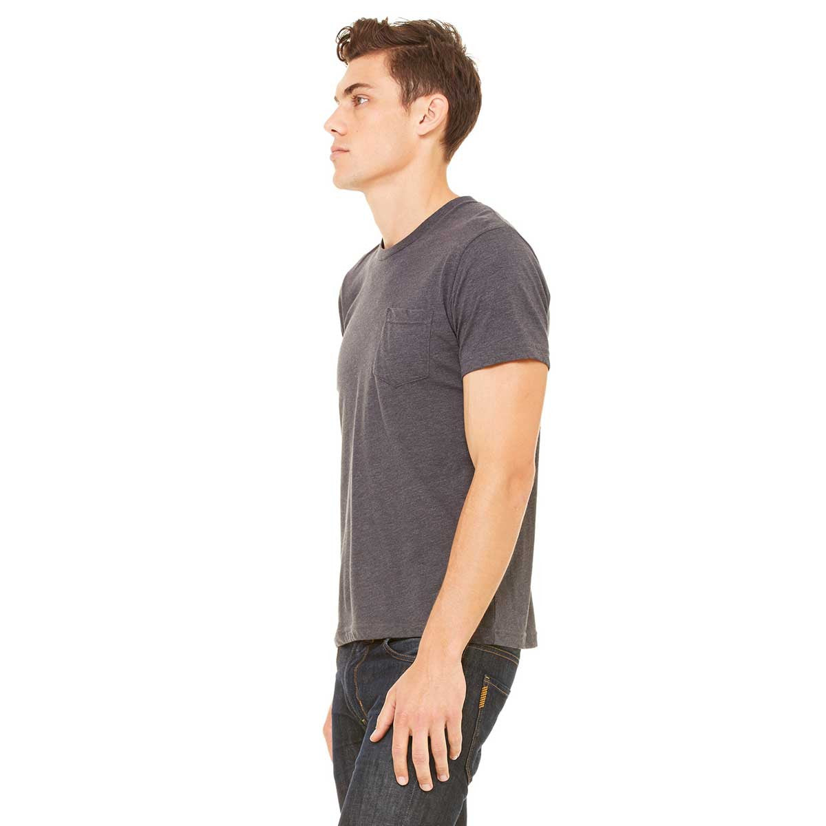 Bella + Canvas Men's Dark Grey Heather Jersey Short-Sleeve Pocket T-Shirt - The Ultimate Business and Networking Essential