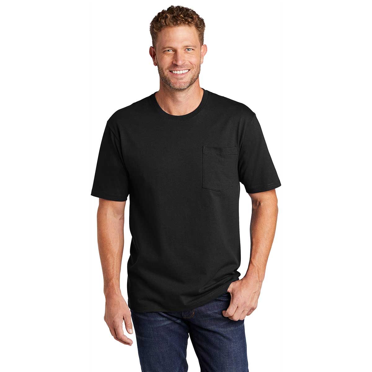 CornerStone Men's Stylish Black Workwear Short Sleeve Pocket Tee