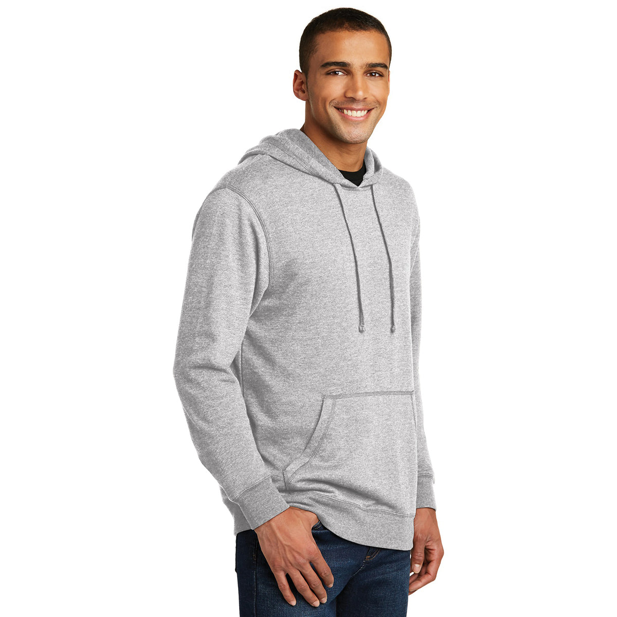 District Men's Stylish Heathered Grey Lightweight Fleece Hoodie - A Must - Have!