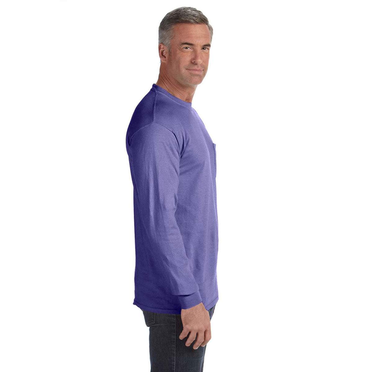 Comfort Colors Men's Violet 6.1 Oz Long-Sleeve Pocket T-Shirt: Ideal for Company Events!