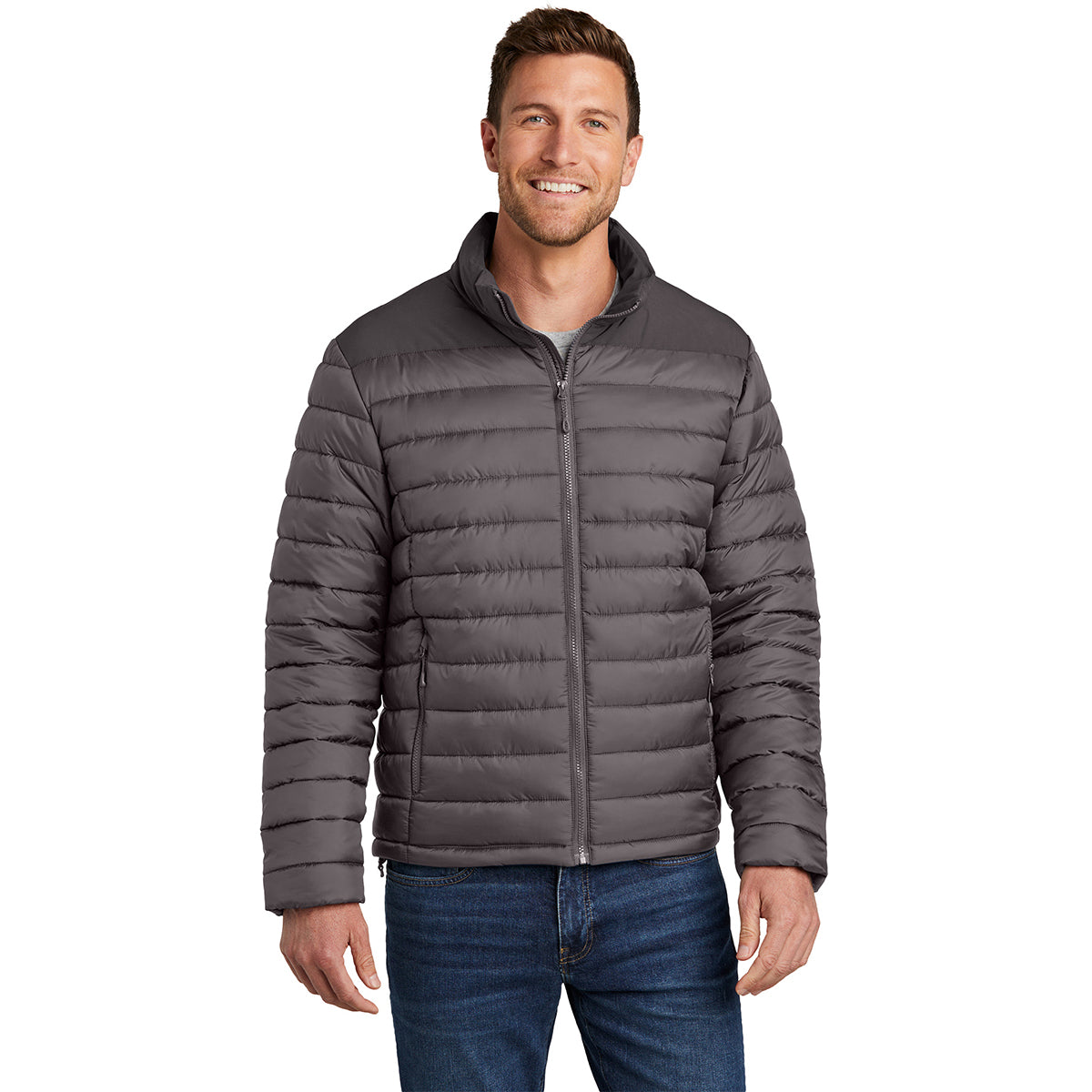 Port Authority Men's Horizon Puffy Jacket in Deep Smoke/Grey Smoke