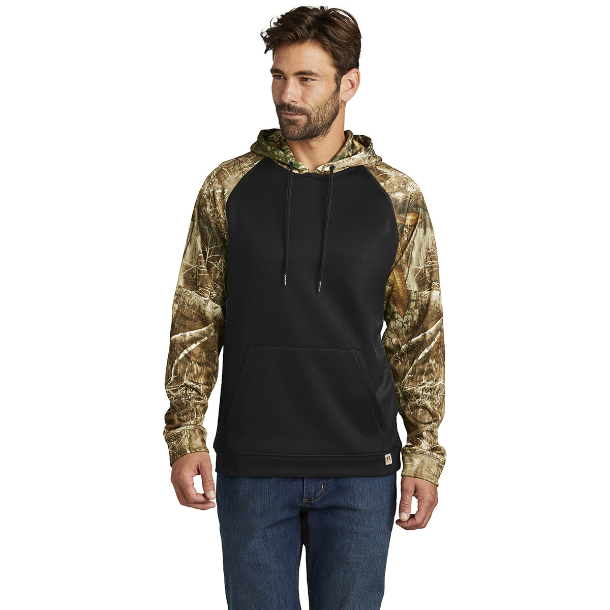 Russell Outdoors Men's Stylish Black/Realtree Edge Performance Colorblock Pullover Hoodie