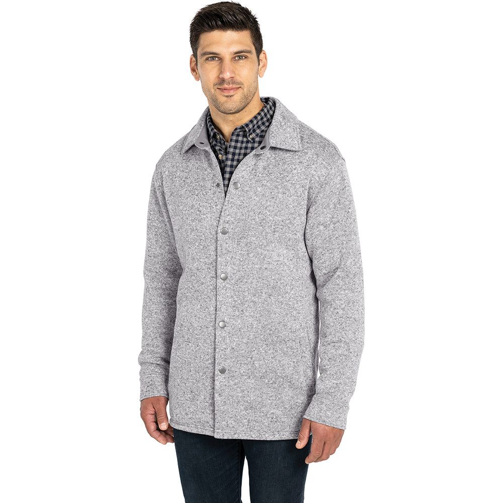 Charles River Men's Stylish Light Grey Heathered Fleece Snap Shacket - Must - Have for Every Gentleman!
