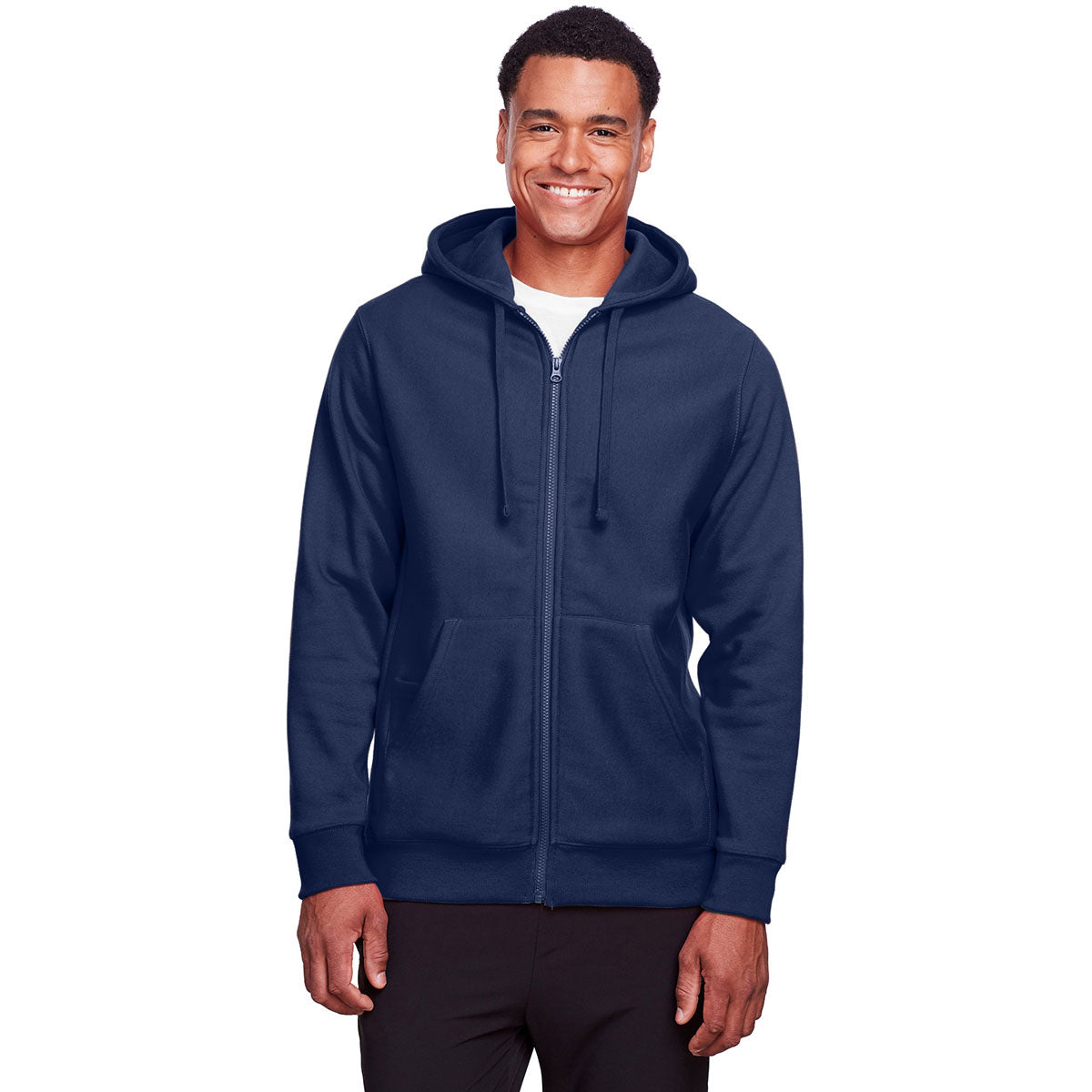 Team 365 Men's HydroSport Dark Navy Heavyweight Full-Zip Hooded Sweatshirt - Perfect for Game Nights
