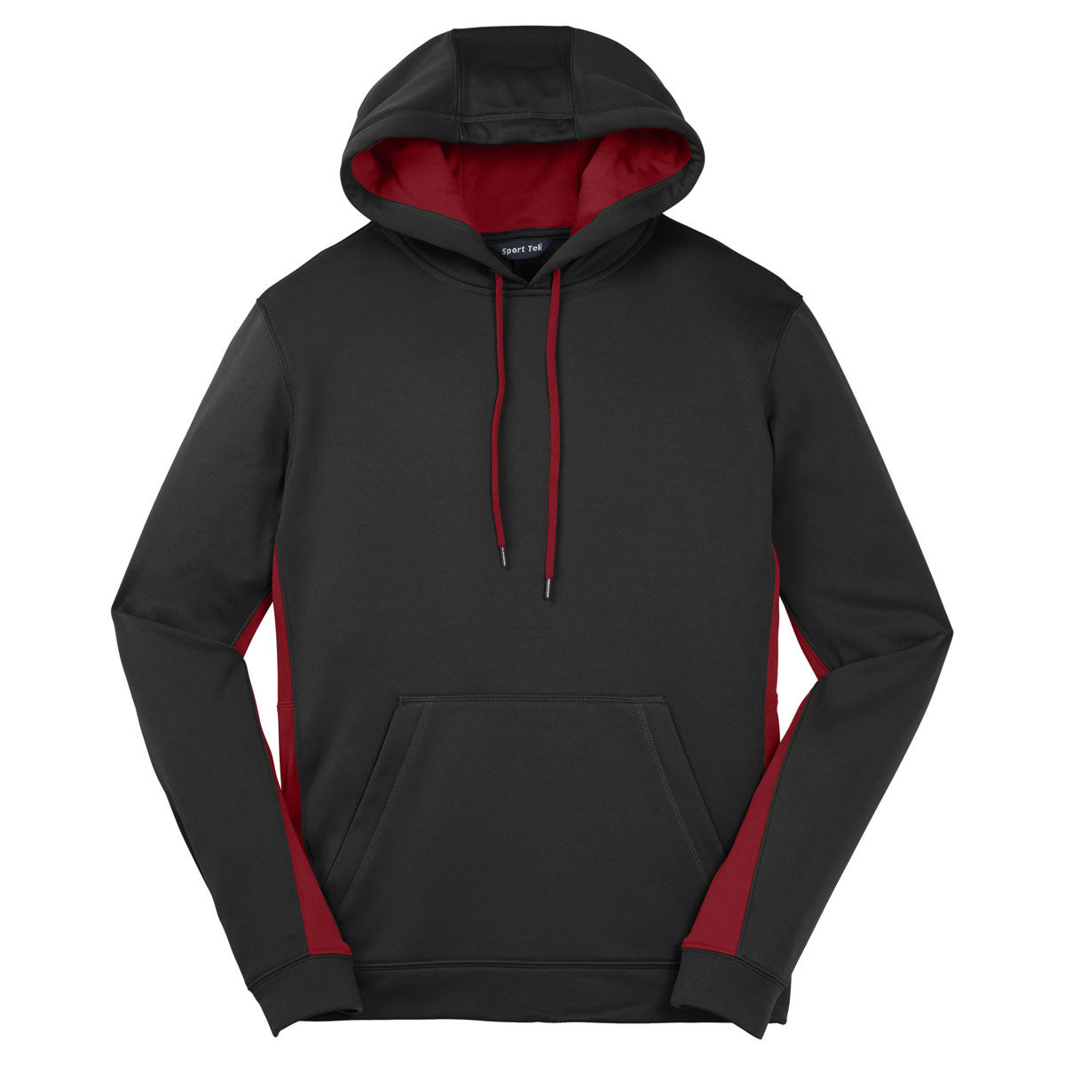 Sport-Tek Men's Stunning Black/Deep Red Sport-Wick Fleece Colorblock Hooded Pullover