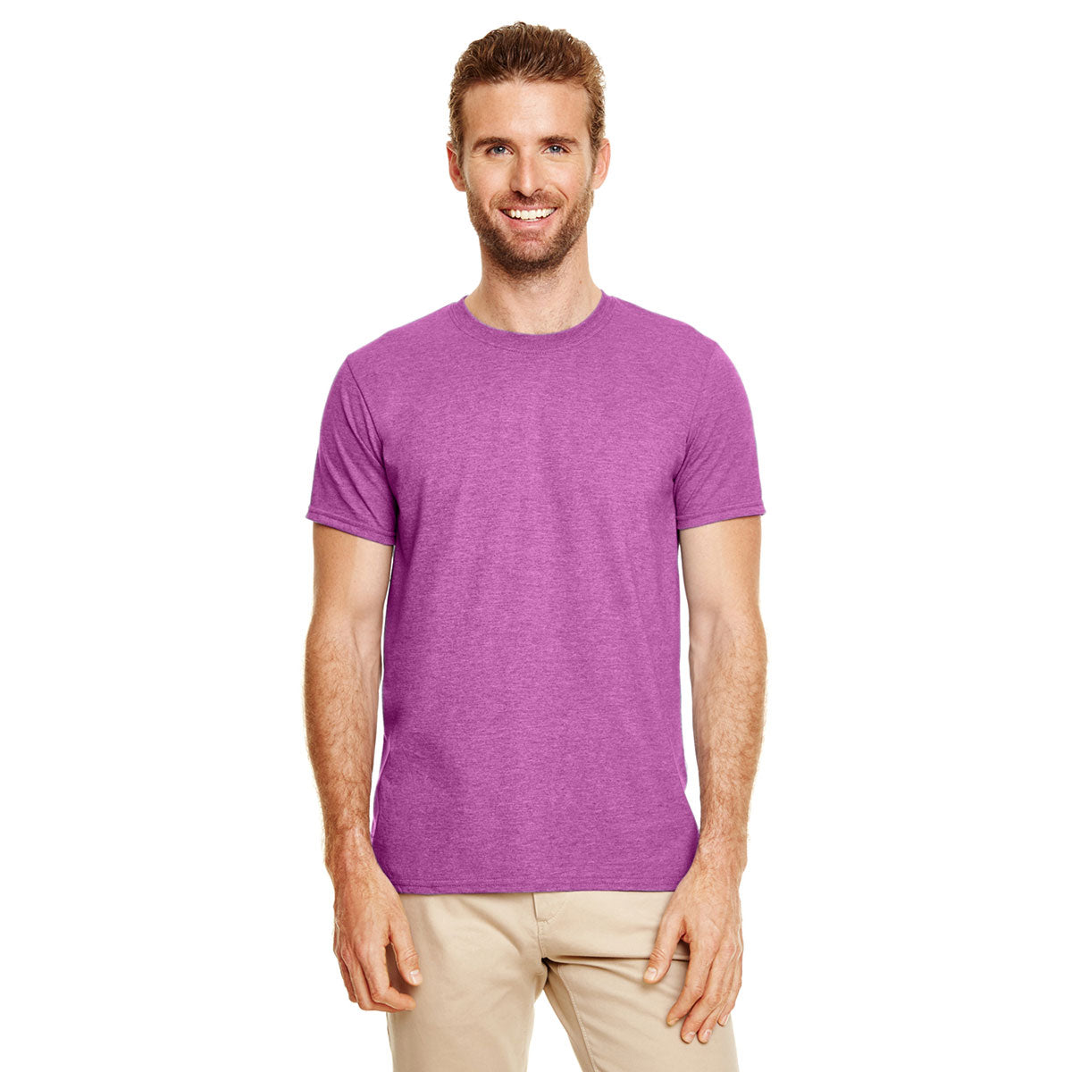 Gildan Men's Softstyle 4.5 oz. Heather Radiant Orchid T-Shirt - A Stylish and Durable Choice!