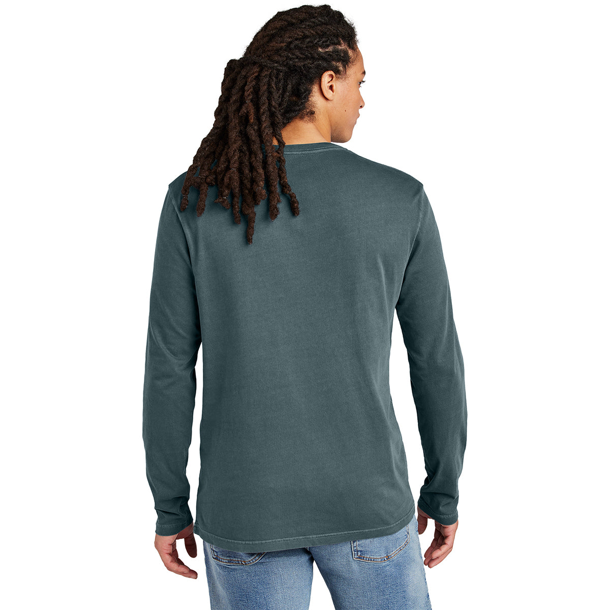 District Men's Stunning Deep Steel Blue Wash Long Sleeve Tee - Ideal for Outdoor Work!